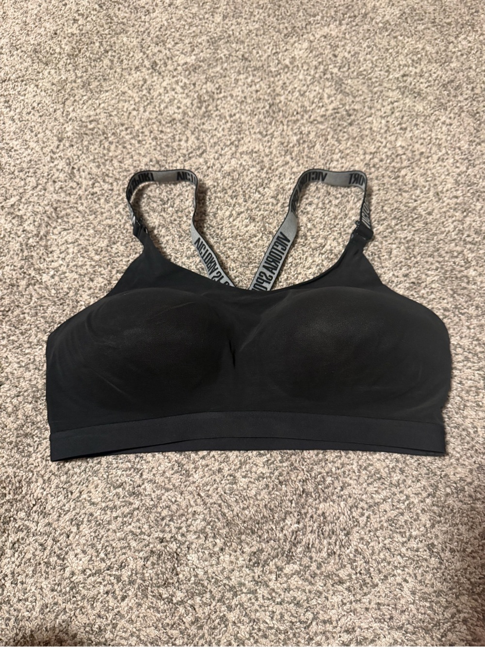Victoria's Secret Black Seamless Sports Bralette with Logo Straps